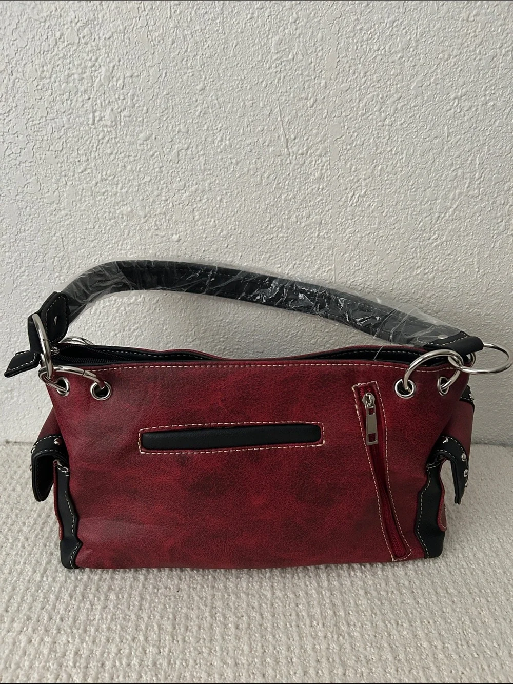 Women's Western Red and Black Embellished Cross Conceal and Carry Shoulder Bag